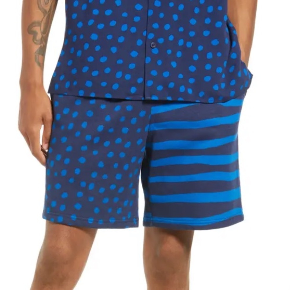 Nordstrom by Cristina Martinez Navy Dot Paint Stripe Shorts - Size Large